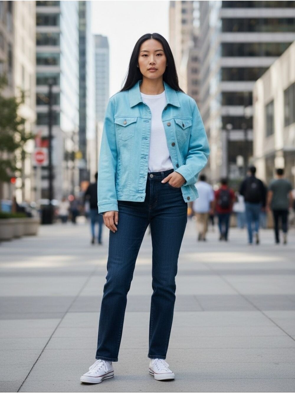 EUC WOMEN'S 1X STRETCH MINT GREEN DENIM TRUCKER JACKET SIGNATURE LEVI STRAUSS - Picture 2 of 3